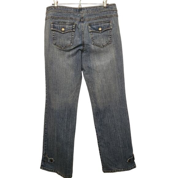 Ann Taylor LOFT Wide Leg Boot Leg Rodeo Jeans Buckle Hem, Size 8 - Picture 3 of 11